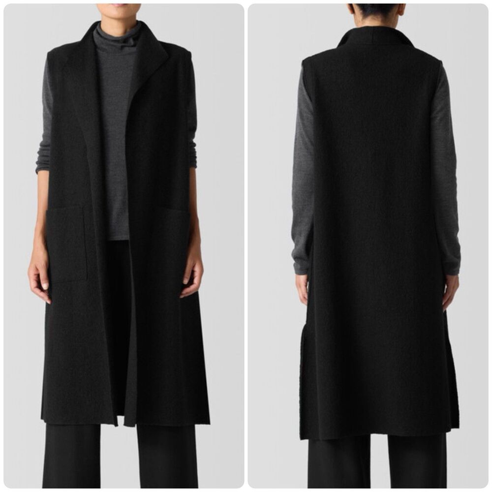 Eileen Fisher Lightweight 100% Boiled Wool Shawl Collar Duster Vest Womens XL